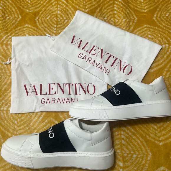Valentino White Sneakers with Black Strap